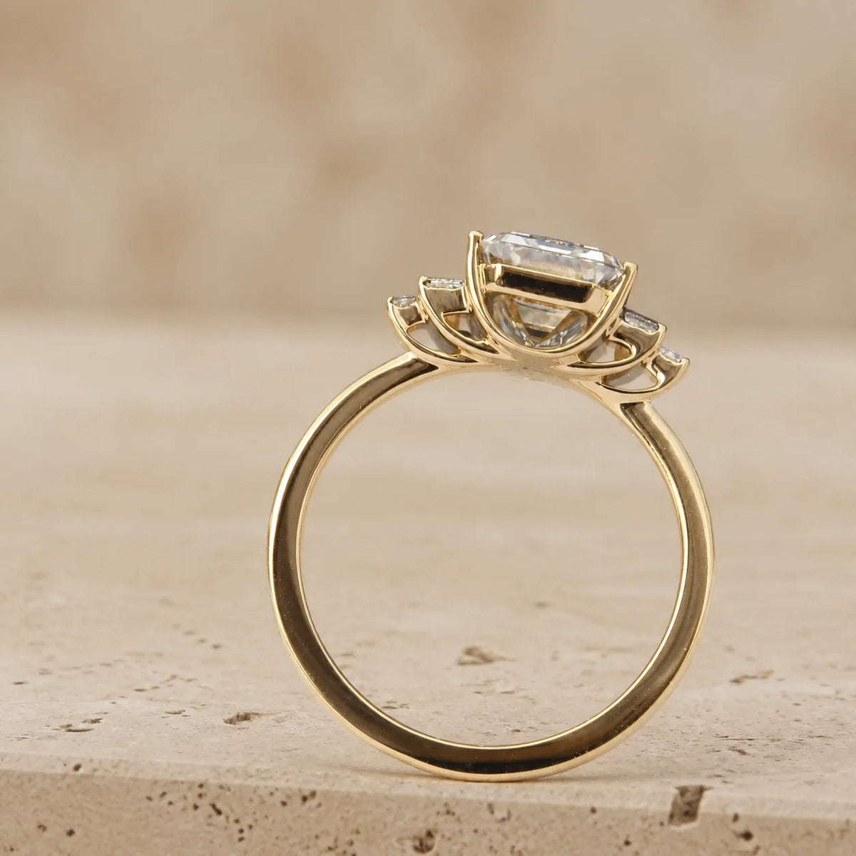 2.5 CT Emerald Cut Lab-Grown Diamond Five-Stone Bar-Set Engagement Ring