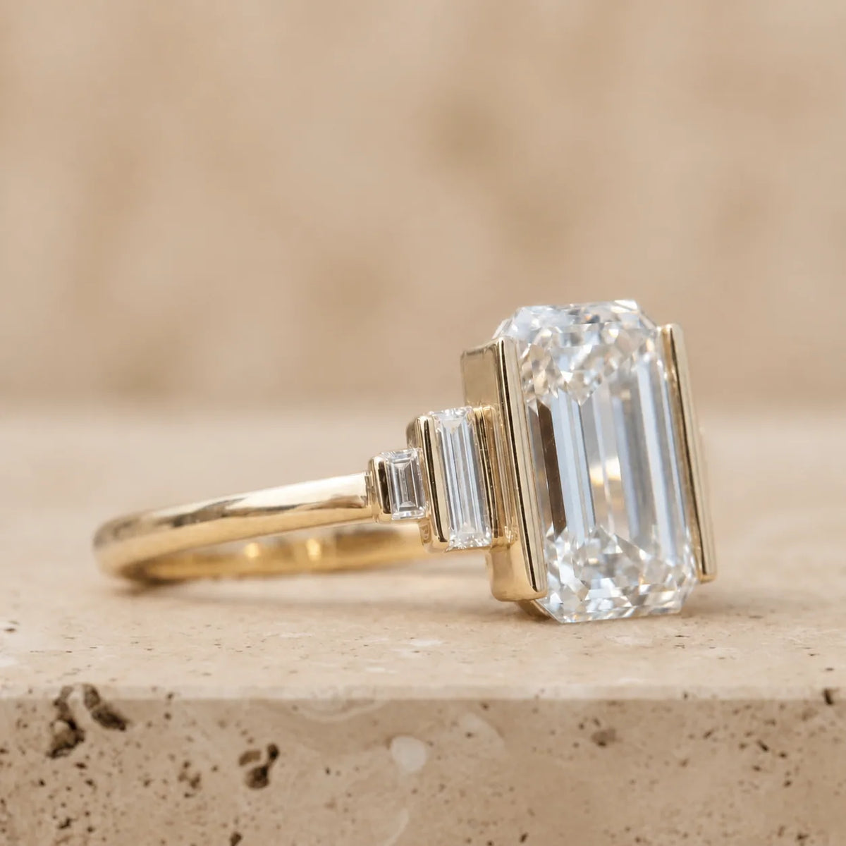 2.5 CT Emerald Cut Lab-Grown Diamond Five-Stone Bar-Set Engagement Ring