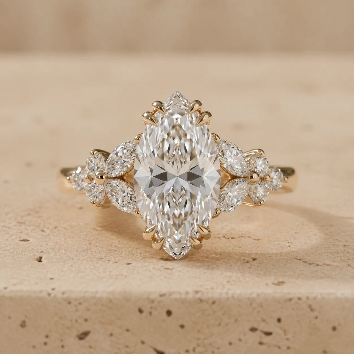 2.5 CT Marquise Cut Lab-Grown Diamond Cluster Engagement Ring