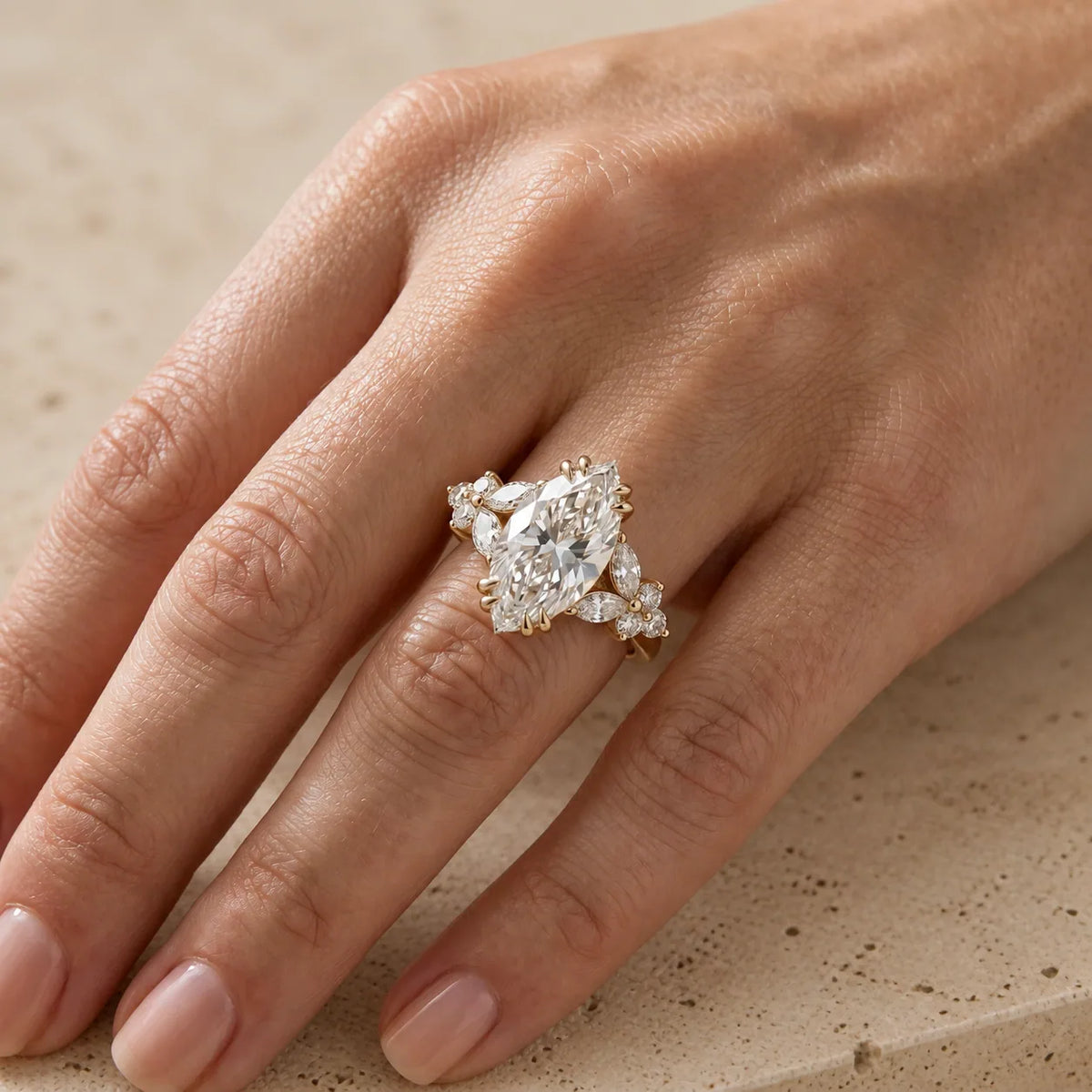 2.5 CT Marquise Cut Lab-Grown Diamond Cluster Engagement Ring
