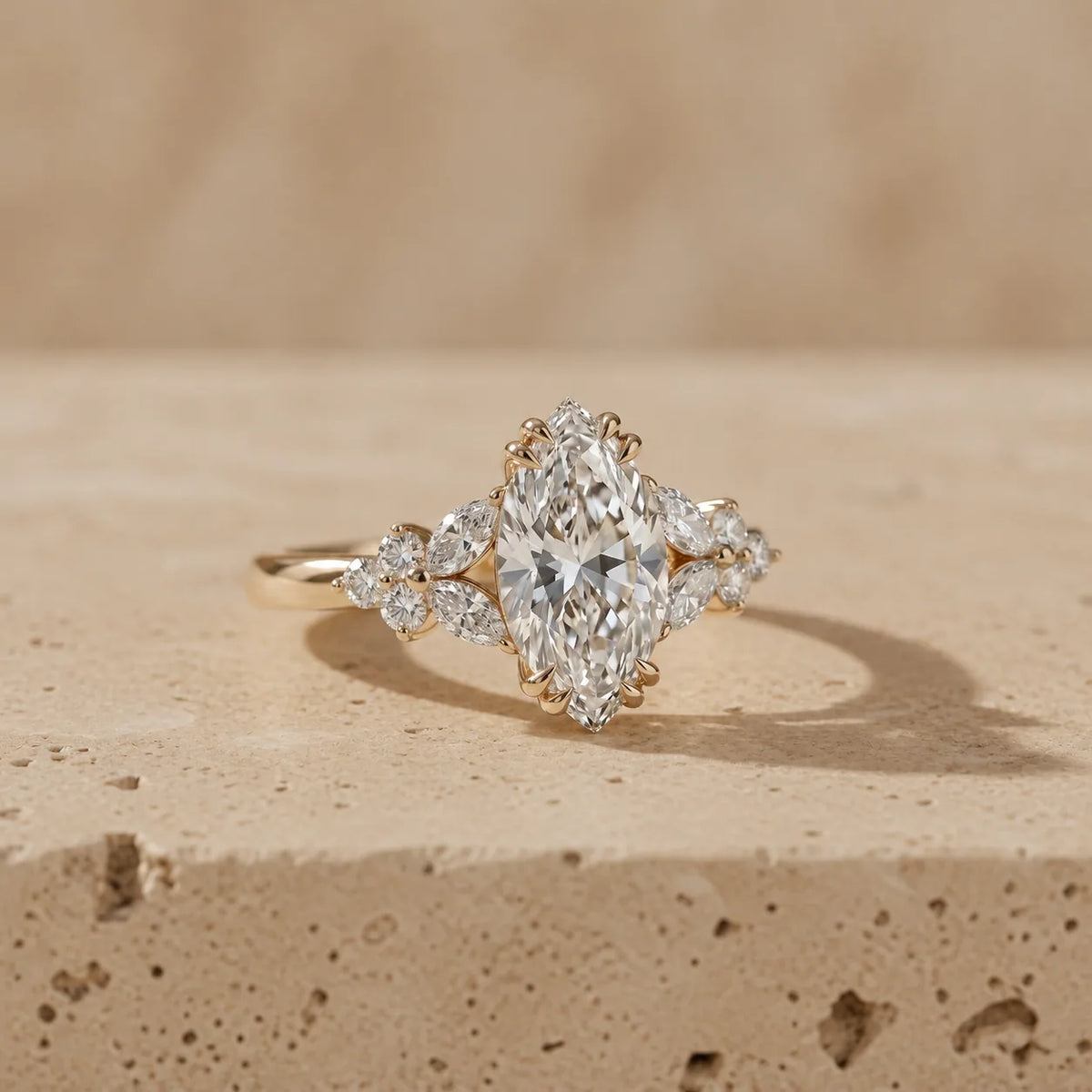 2.5 CT Marquise Cut Lab-Grown Diamond Cluster Engagement Ring