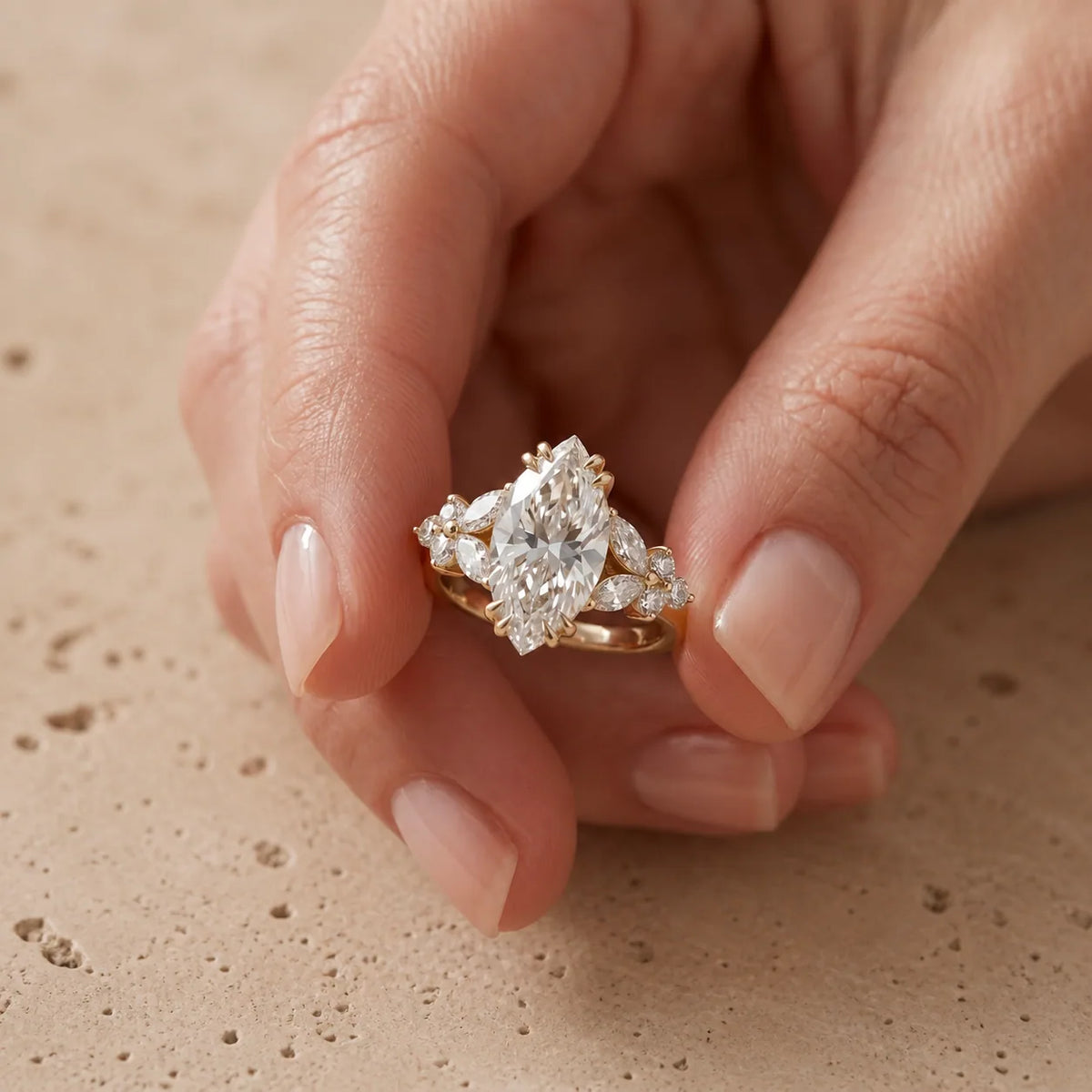 2.5 CT Marquise Cut Lab-Grown Diamond Cluster Engagement Ring