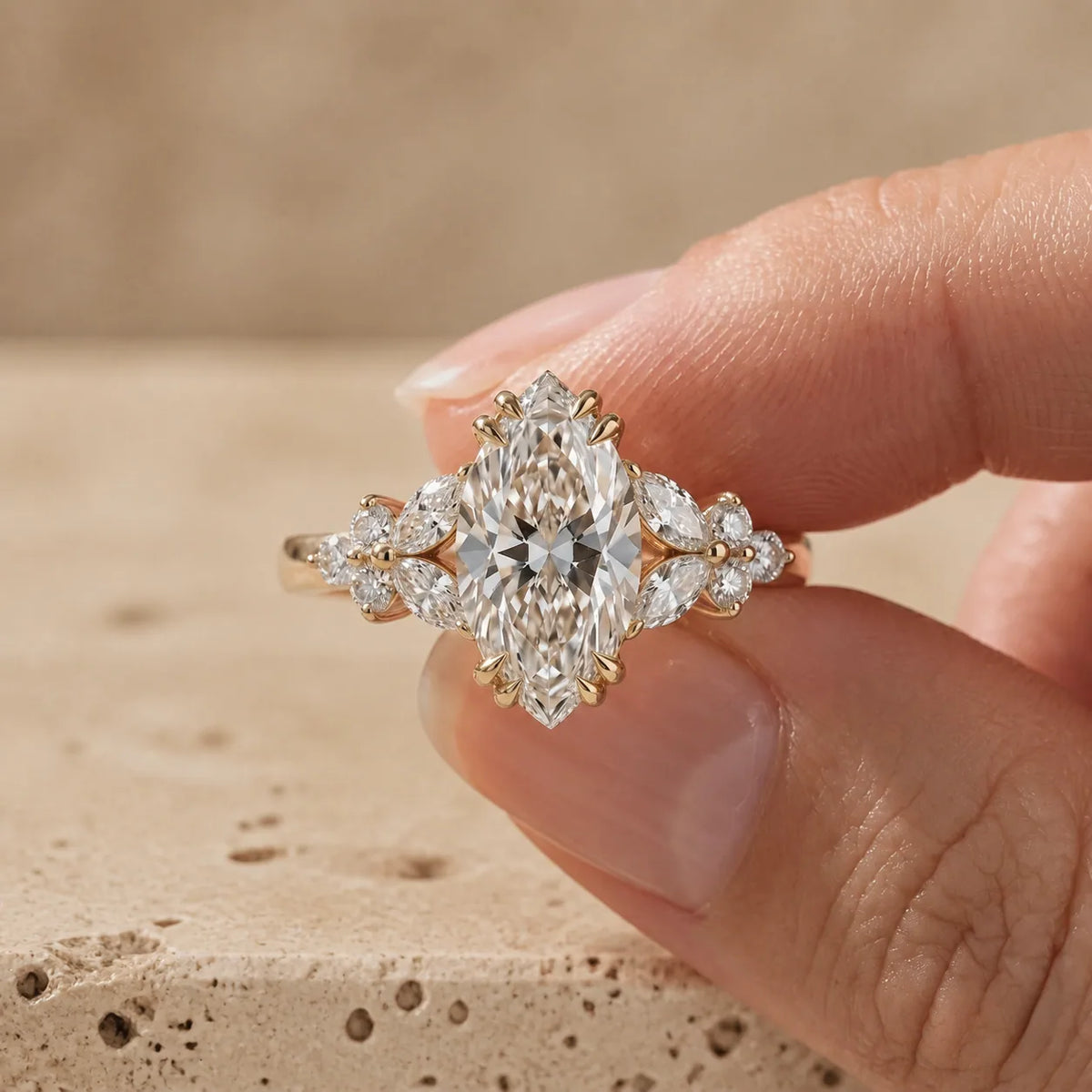 2.5 CT Marquise Cut Lab-Grown Diamond Cluster Engagement Ring
