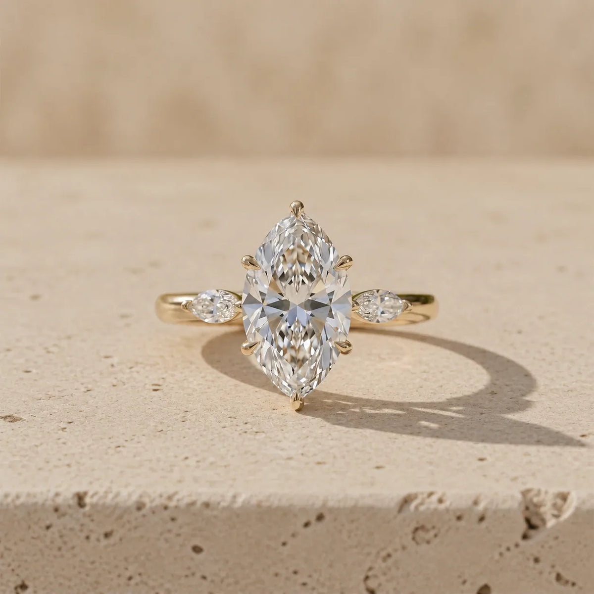 2.5 CT Marquise Cut Lab-Grown Diamond Marquise-Accent Three-Stone Engagement Ring