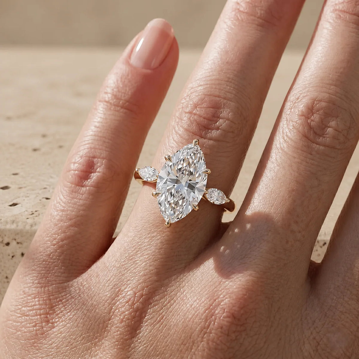 2.5 CT Marquise Cut Lab-Grown Diamond Marquise-Accent Three-Stone Engagement Ring