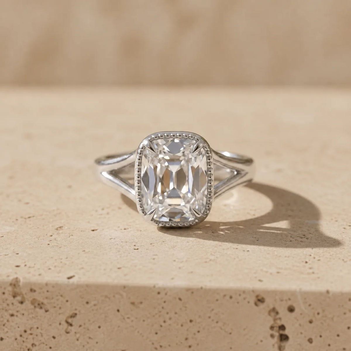 2.5 CT Old Mine Cushion Cut Lab-Grown Diamond Tulip-Set Solitaire Engagement Ring