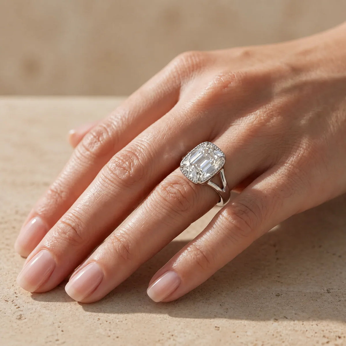 2.5 CT Old Mine Cushion Cut Lab-Grown Diamond Tulip-Set Solitaire Engagement Ring