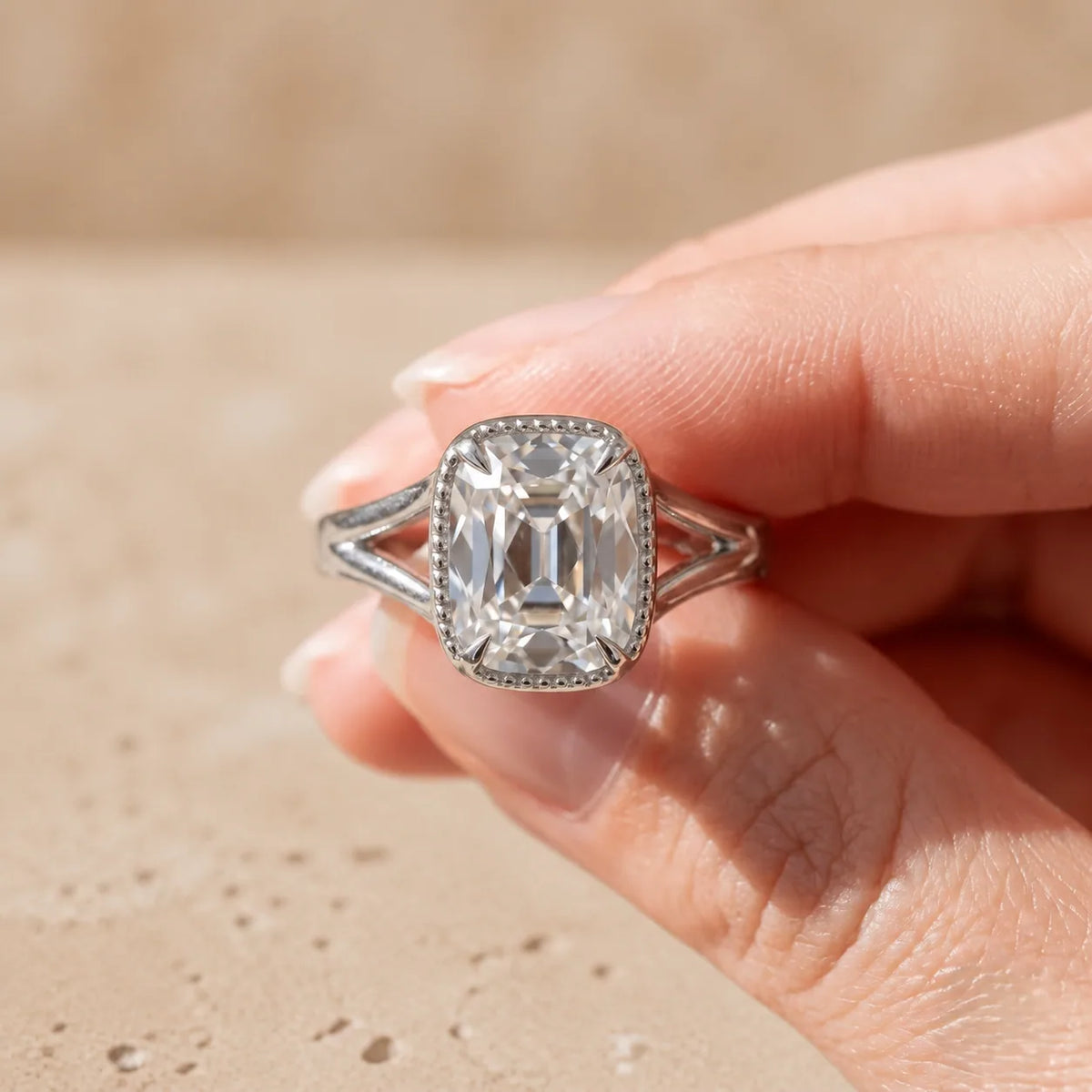 2.5 CT Old Mine Cushion Cut Lab-Grown Diamond Tulip-Set Solitaire Engagement Ring