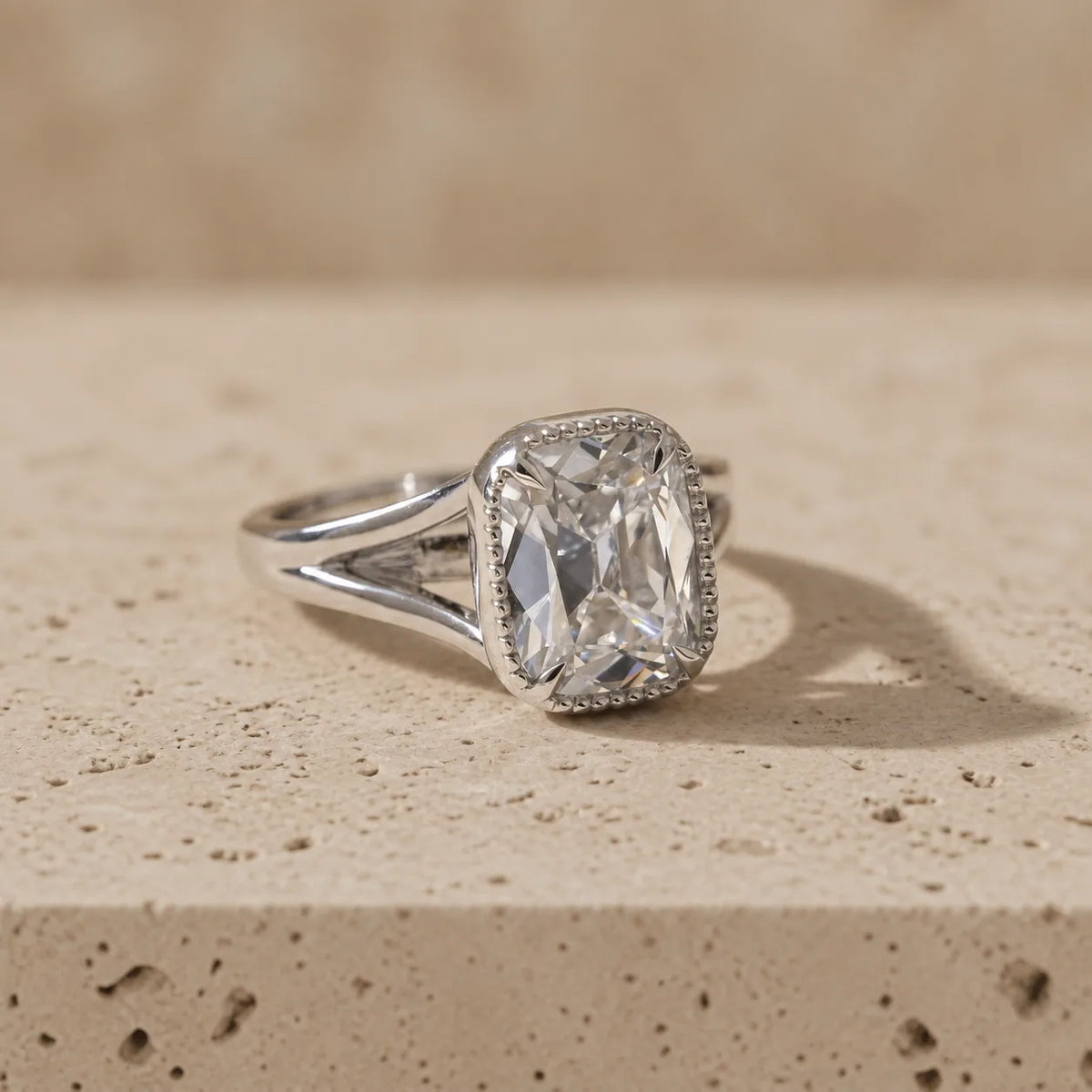 2.5 CT Old Mine Cushion Cut Lab-Grown Diamond Tulip-Set Solitaire Engagement Ring