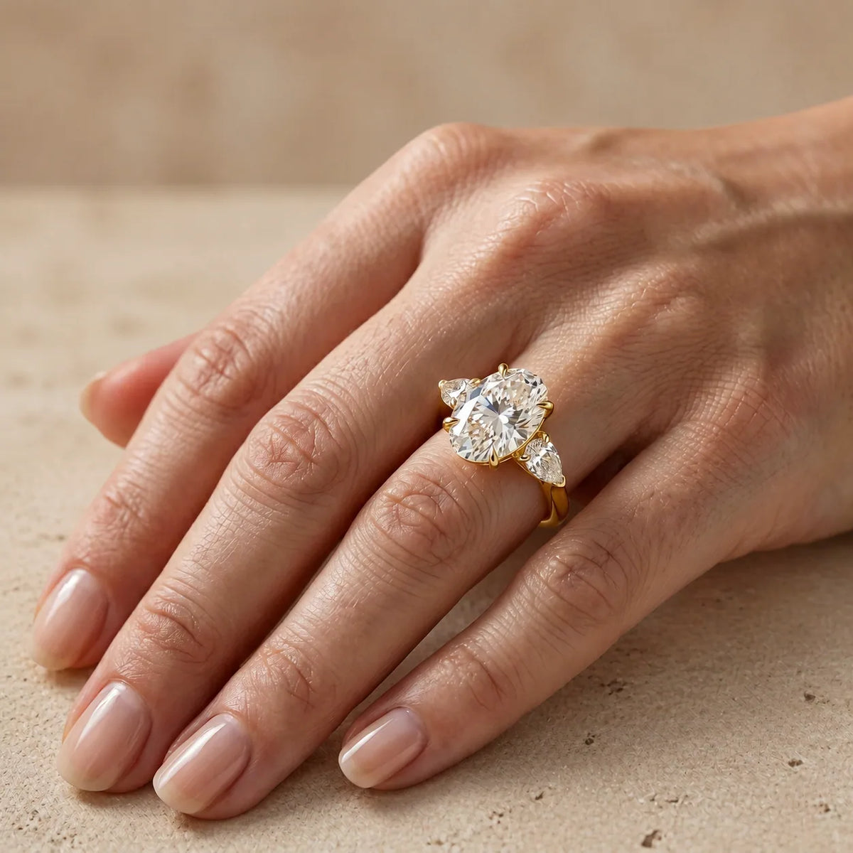2.5 CT Oval Cut Lab-Grown Diamond Three-Stone Engagement Ring