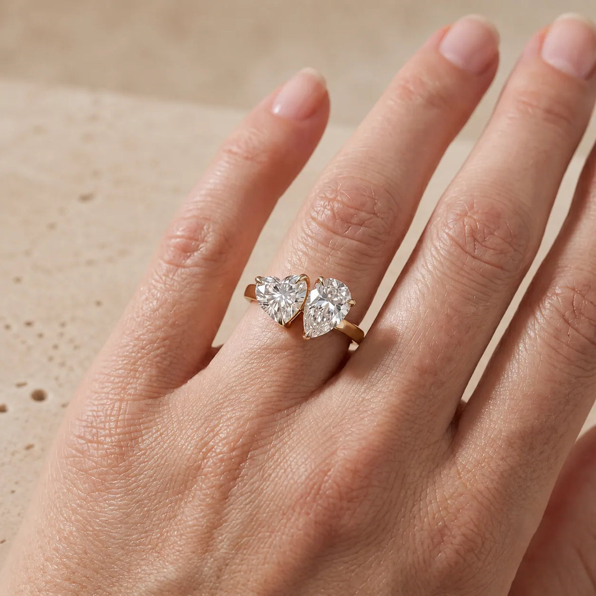 2.66 CT Heart Cut + Pear Cut Lab-Grown Diamond Toi et Moi Ring