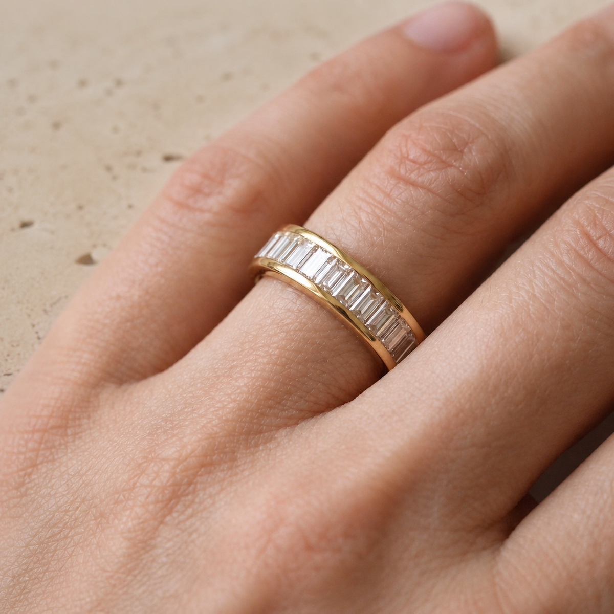 2.70 CTW Baguette Lab-Grown Diamond Channel & Bar-Set Full Eternity Band