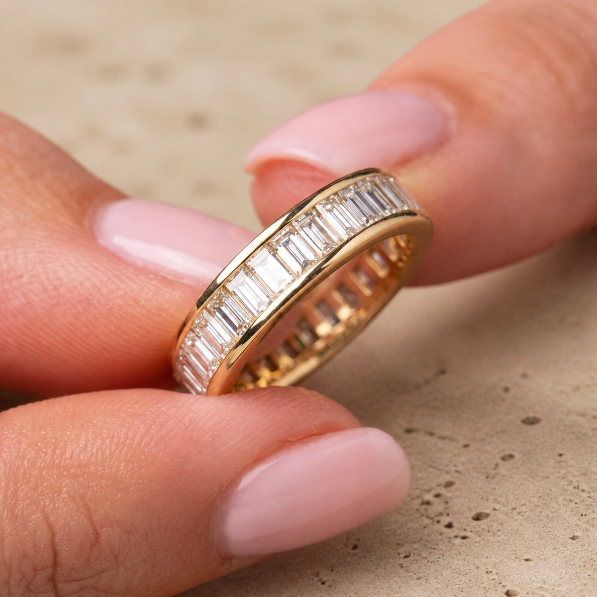 2.70 CTW Baguette Lab-Grown Diamond Channel & Bar-Set Full Eternity Band
