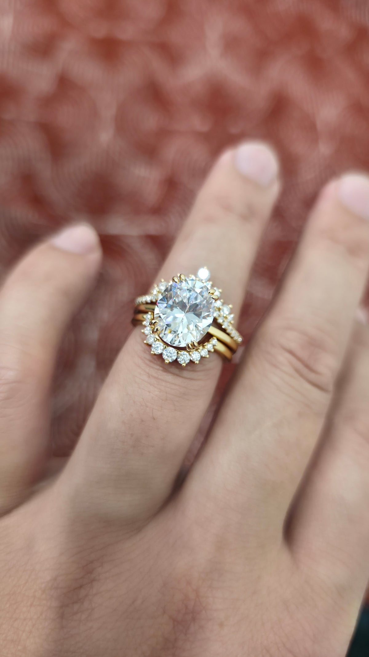 5.05ct Oval cut lab grown diamond chevron half-circle engagement stacking rings for woman