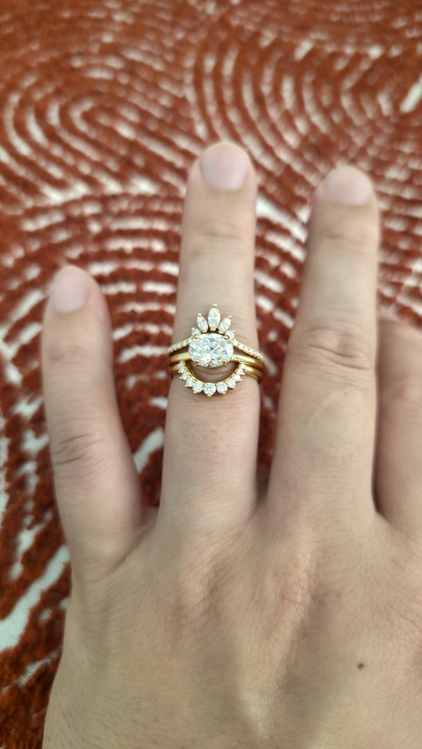 2ct Oval cut lab grown diamond crown half-circle engagement stacking rings for woman