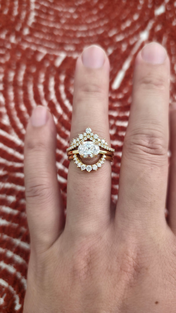 2ct Oval cut lab grown diamond chevron half-circle engagement stacking rings for woman