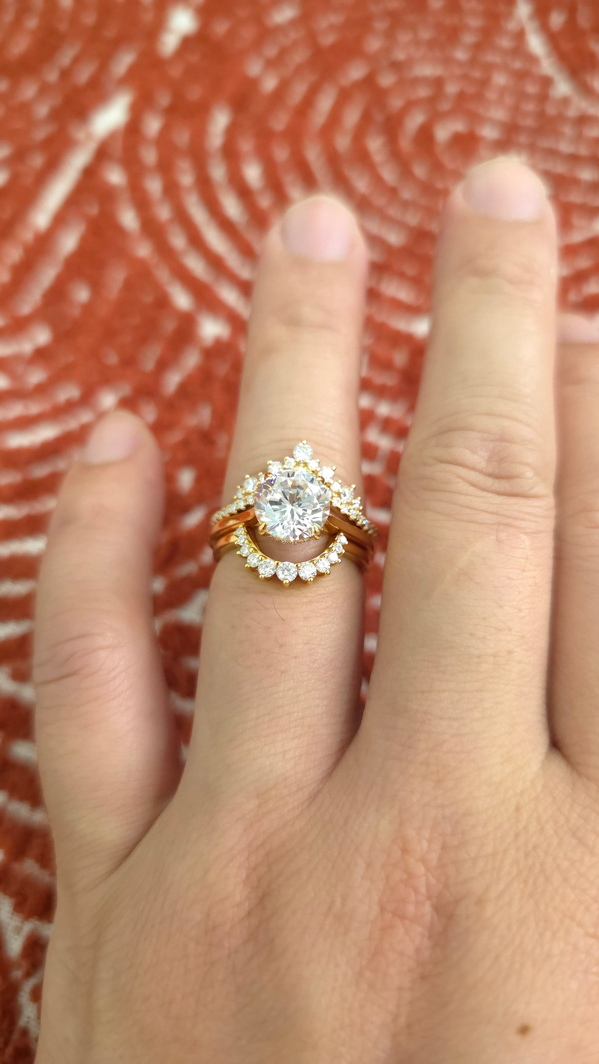 2.75ct Round cut lab grown diamond chevron half-circle engagement stacking rings for woman