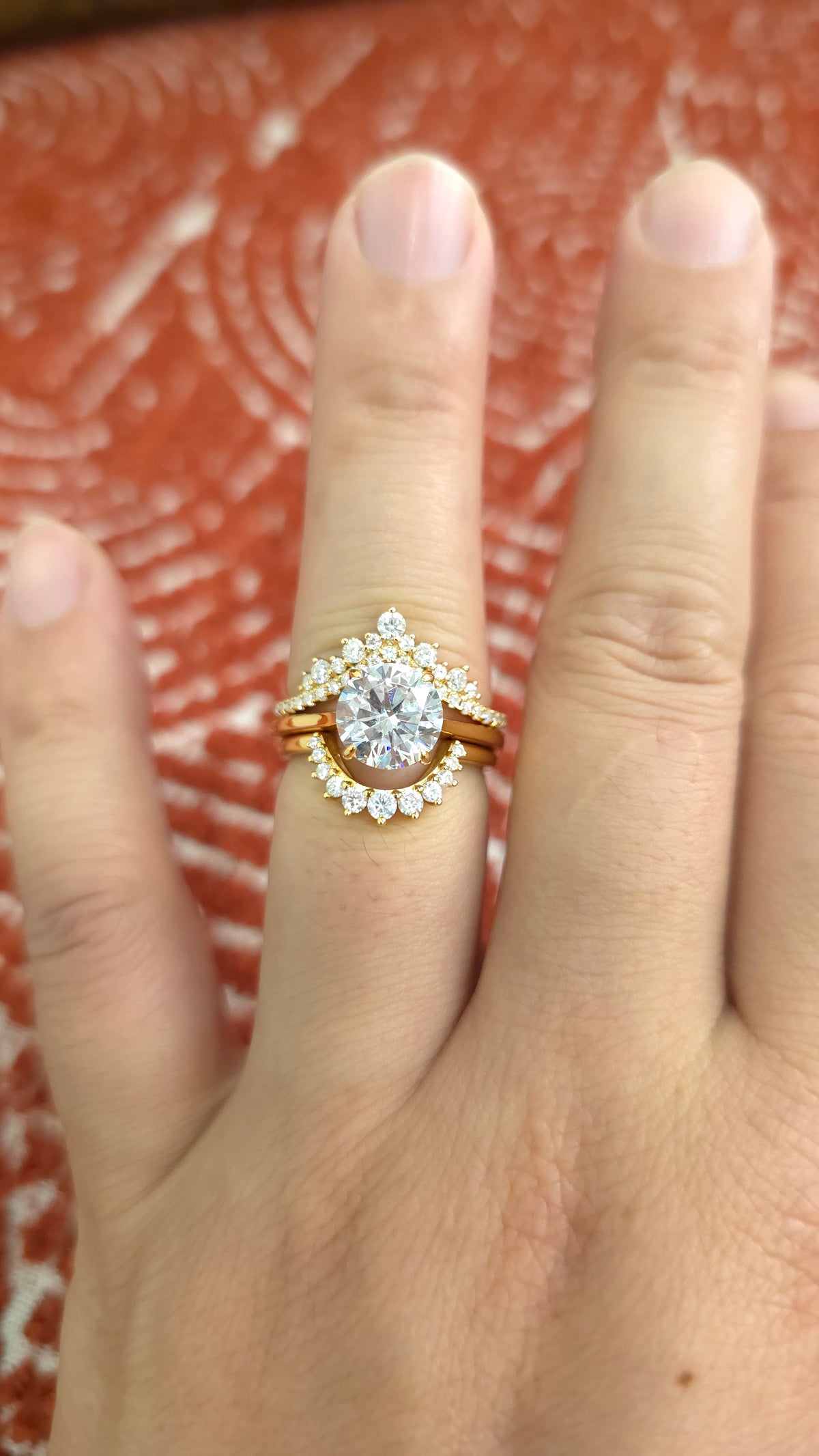 2.75ct Round cut lab grown diamond chevron half-circle engagement stacking rings for woman