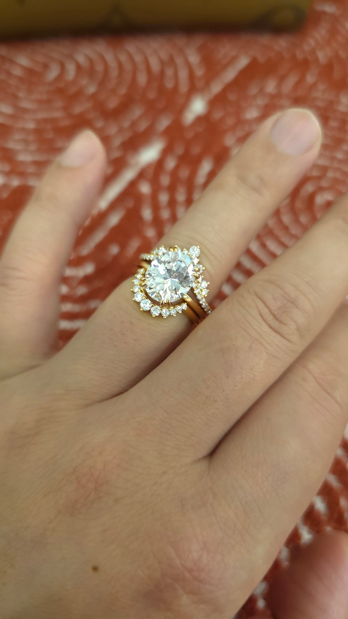 5.05ct Oval cut lab grown diamond chevron half-circle engagement stacking rings for woman