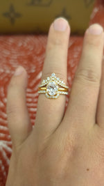 Load image into Gallery viewer, 2ct Oval cut lab grown diamond chevron curved engagement stacking rings for woman