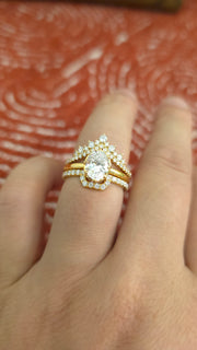 2ct Oval cut lab grown diamond chevron curved engagement stacking rings for woman