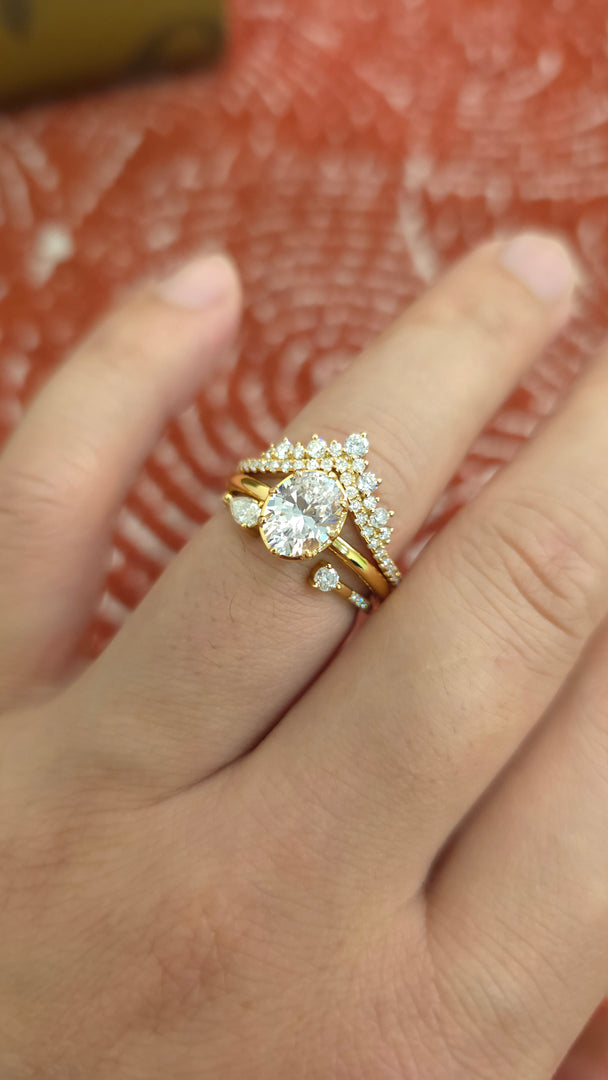 2ct Oval cut lab grown diamond chevron open engagement stacking rings for woman