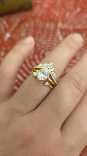 2ct Oval cut lab grown diamond chevron open engagement stacking rings for woman