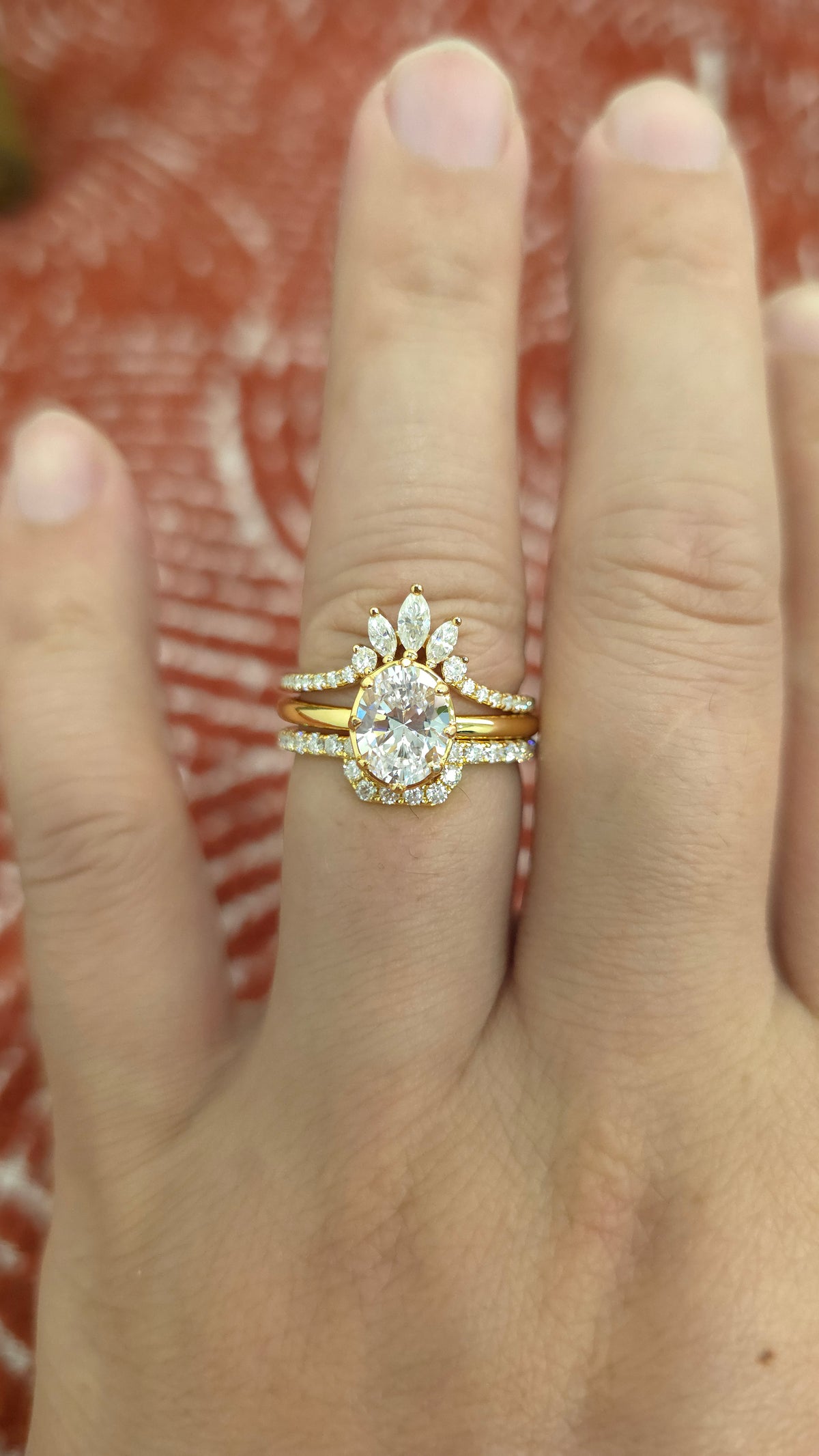 2ct Oval cut lab grown diamond chevron curved engagement stacking rings for woman