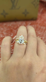 3.5ct Asscher cut lab grown diamond crown open engagement stacking rings for woman