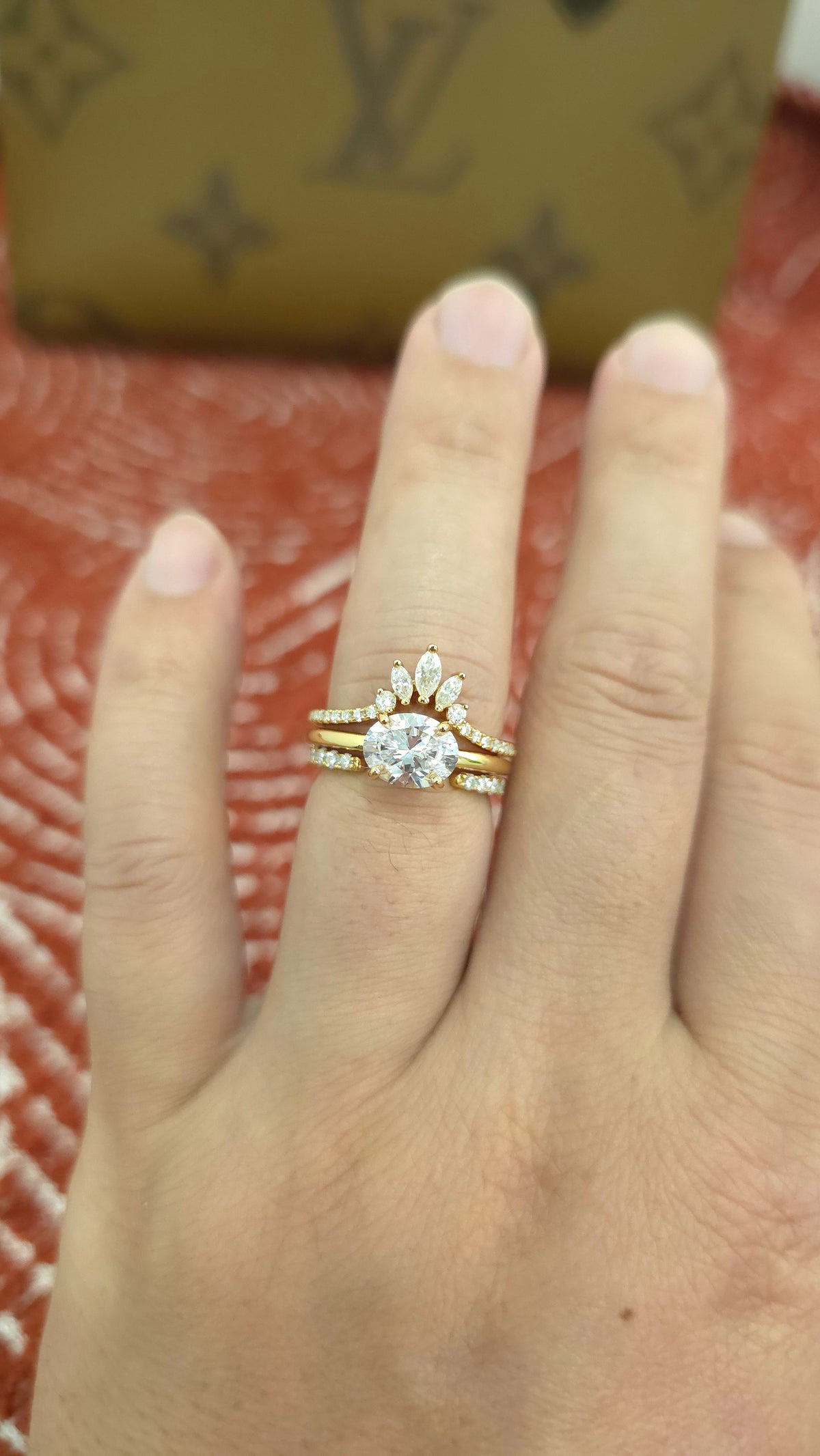 2ct Oval cut lab grown diamond crown open engagement stacking rings for woman