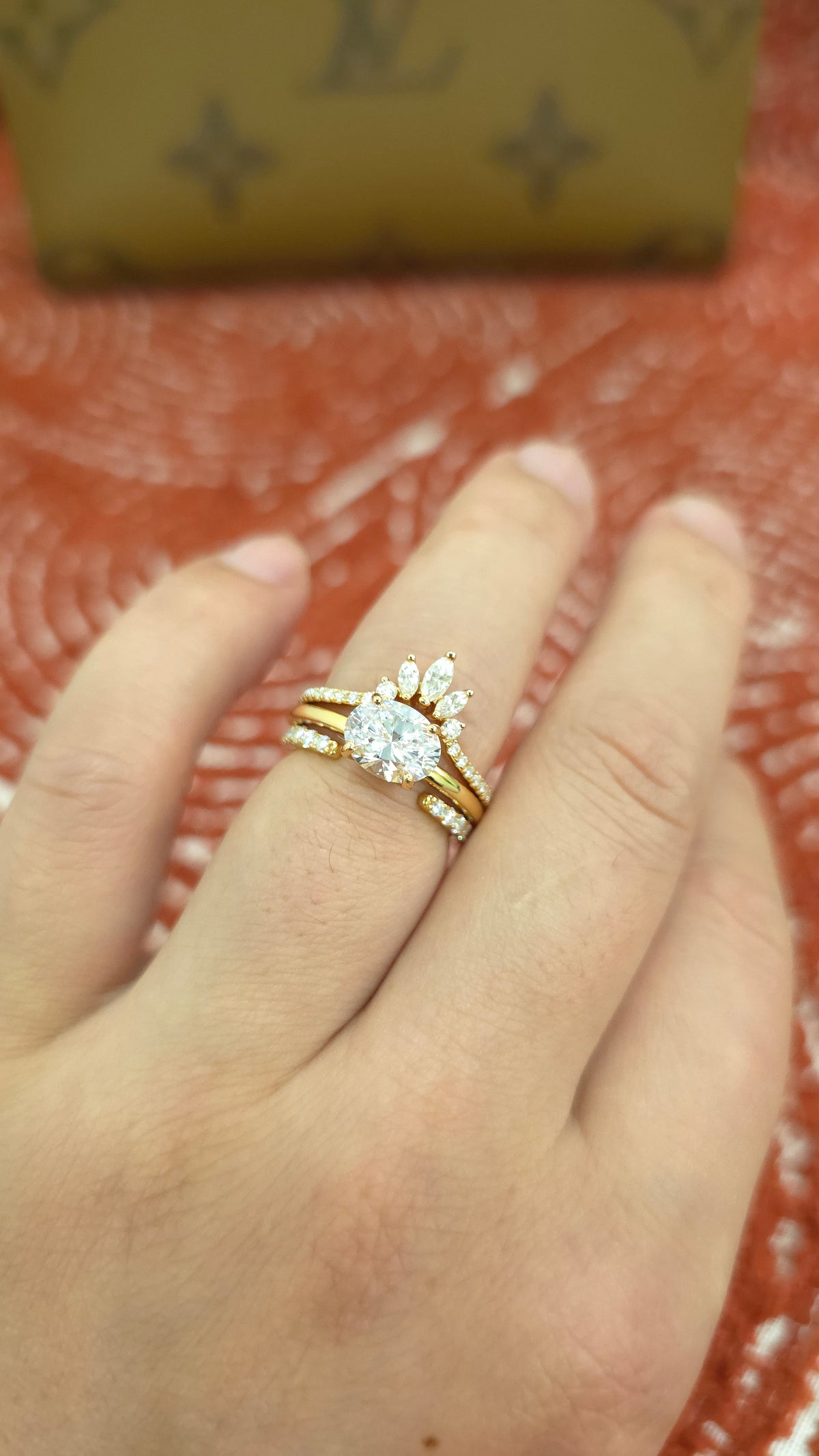 2ct Oval cut lab grown diamond crown open engagement stacking rings for woman