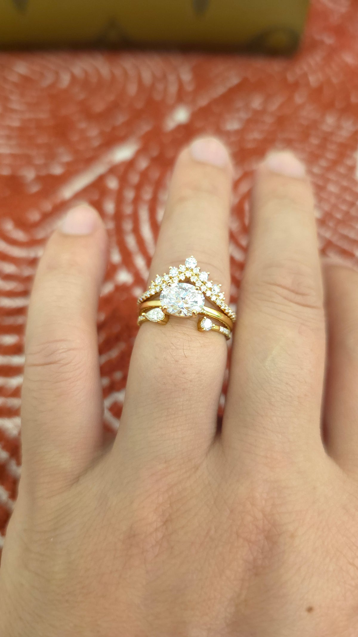 2ct Oval cut lab grown diamond chevron open engagement stacking rings for woman