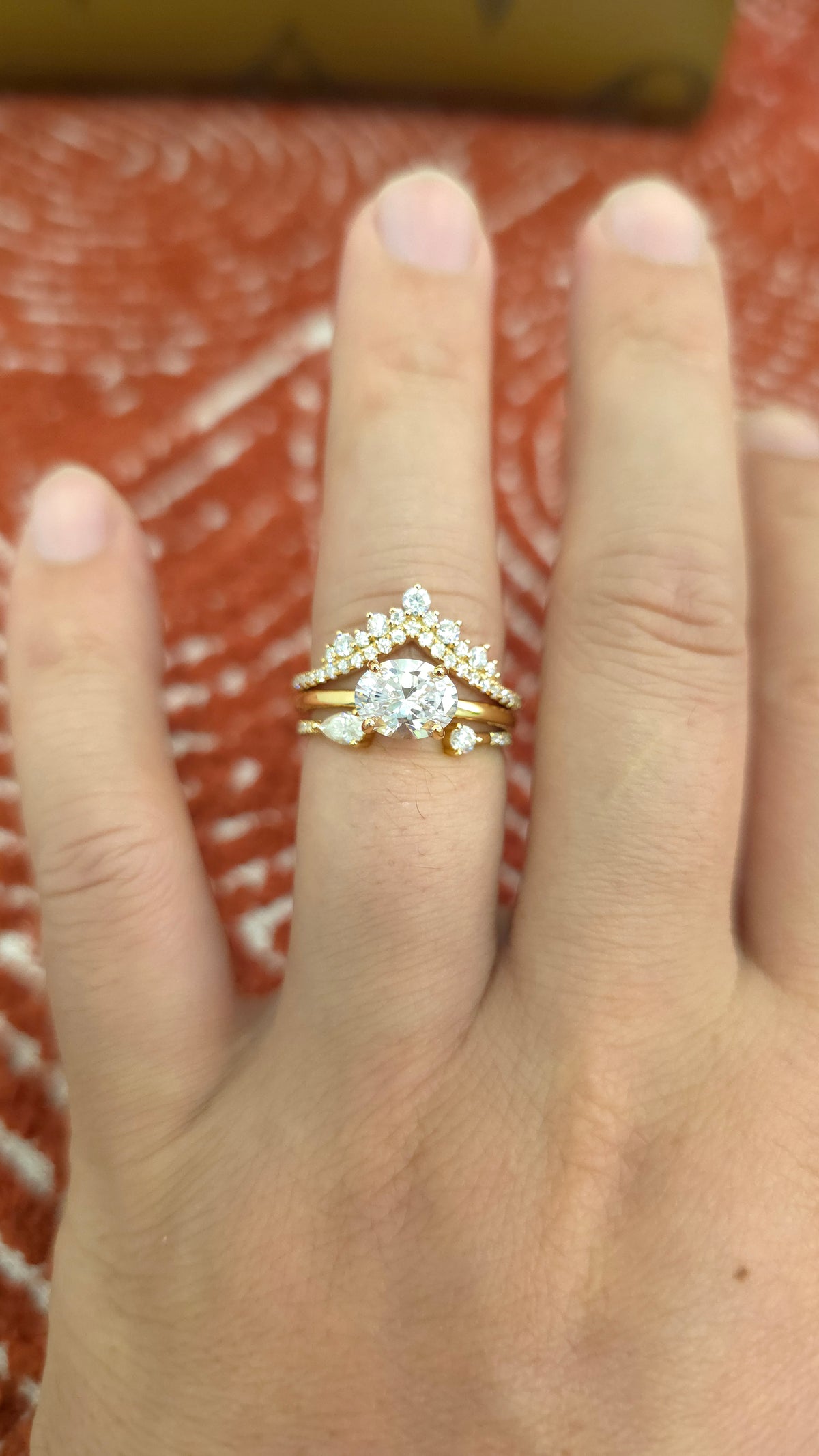 2ct Oval cut lab grown diamond chevron open engagement stacking rings for woman