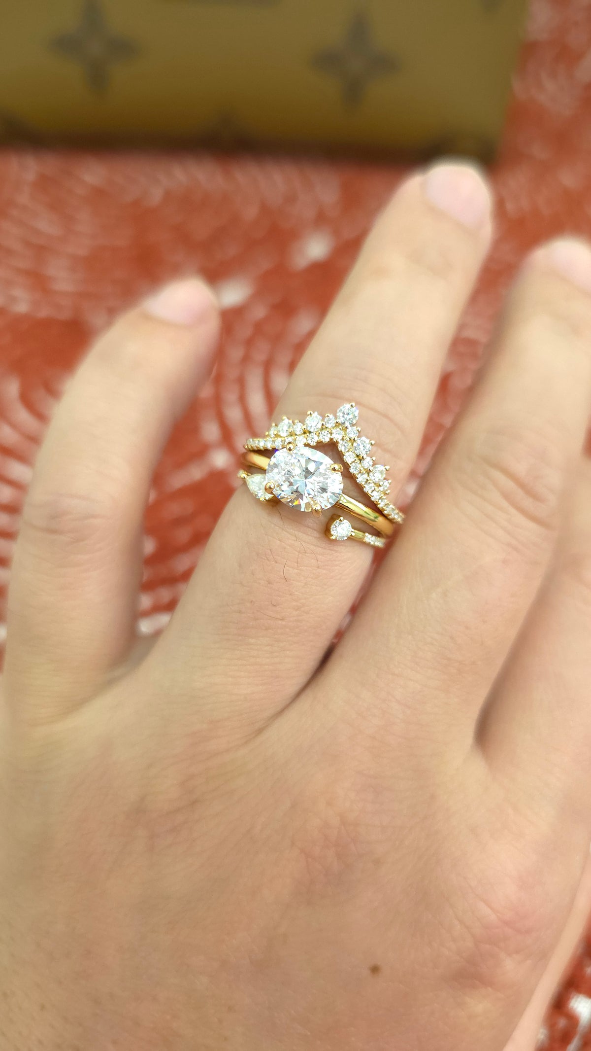 2ct Oval cut lab grown diamond chevron open engagement stacking rings for woman