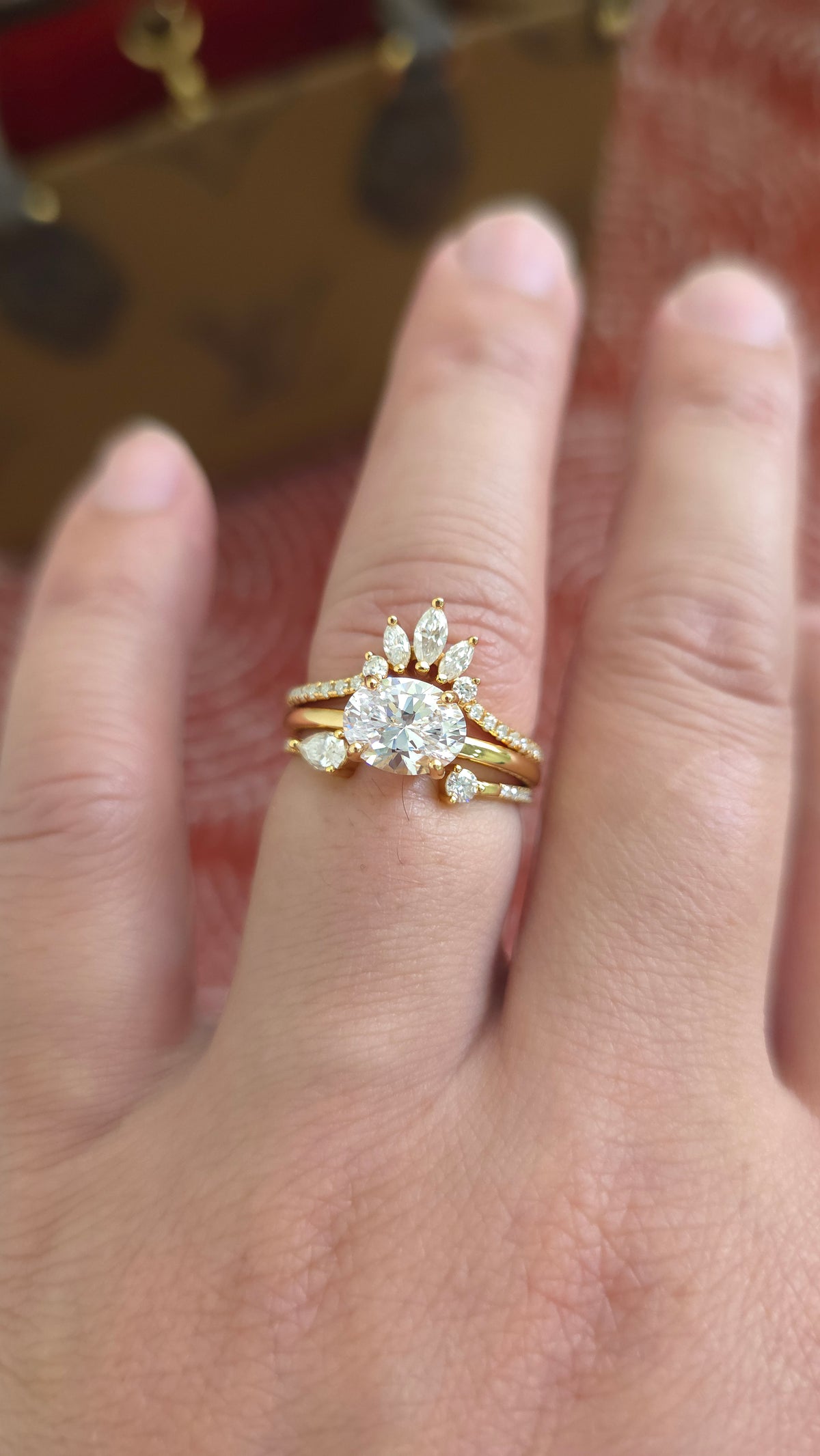2ct Oval cut lab grown diamond crown open engagement stacking rings for woman