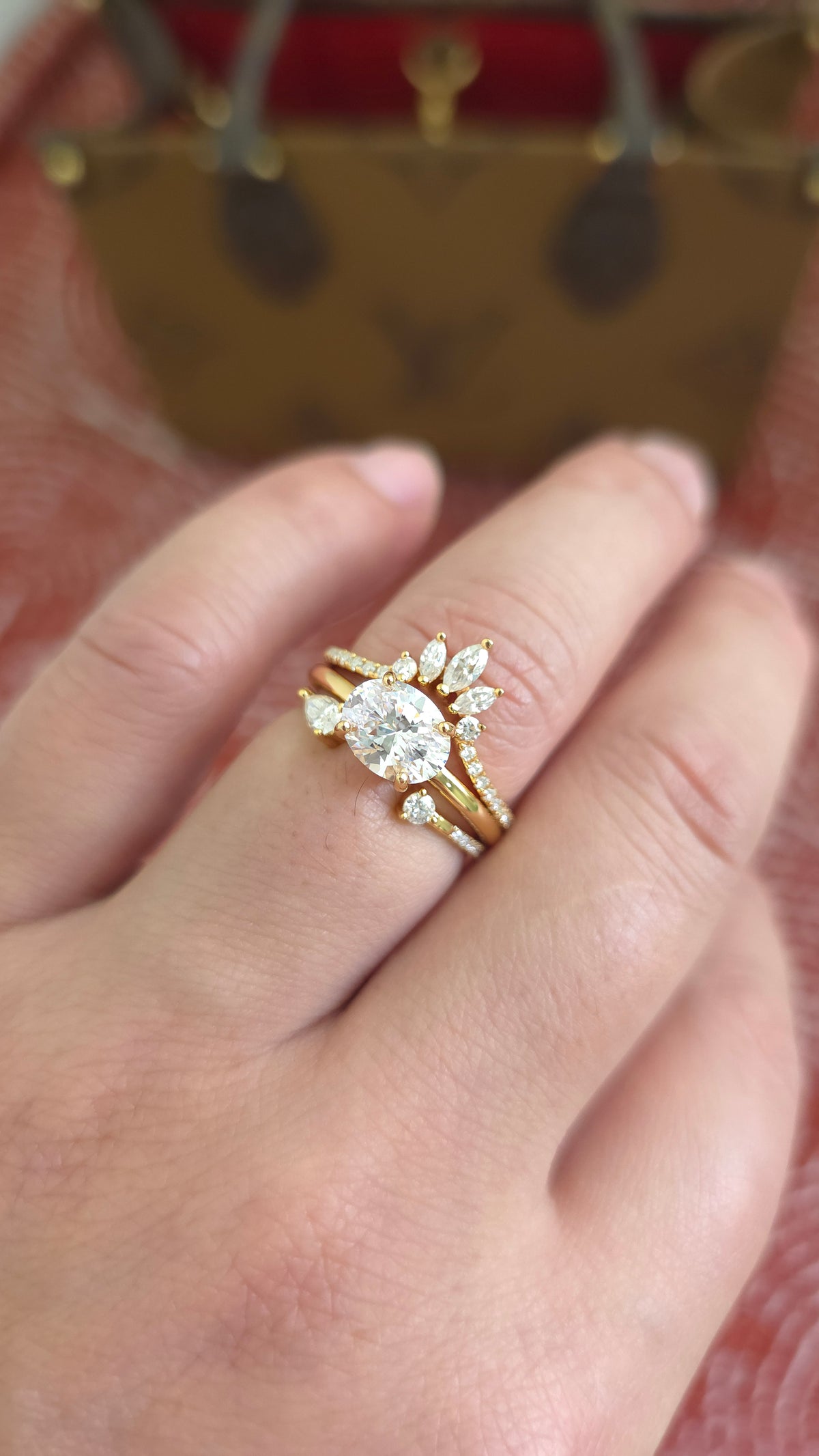 2ct Oval cut lab grown diamond crown open engagement stacking rings for woman
