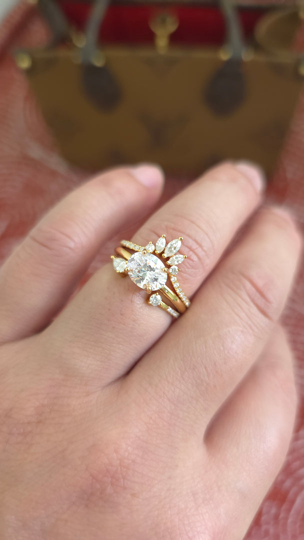 2ct Oval cut lab grown diamond crown open engagement stacking rings for woman