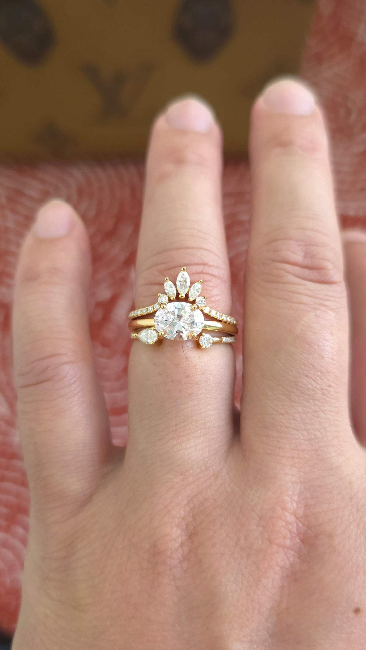 2ct Oval cut lab grown diamond crown open engagement stacking rings for woman