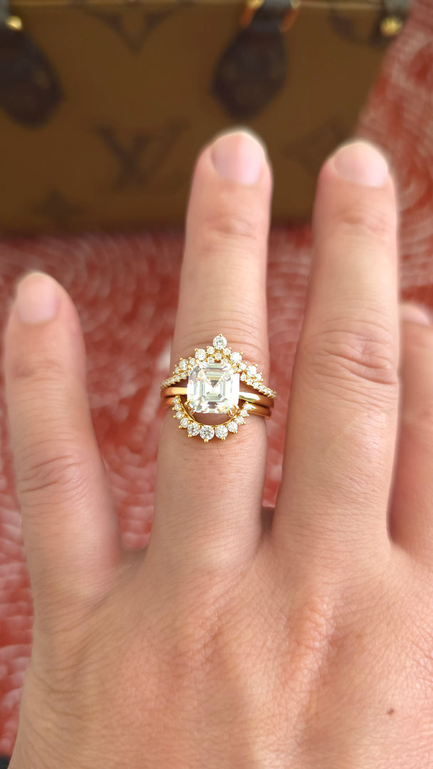 3.5ct Asscher cut lab grown diamond chevron half-circle engagement stacking rings for woman