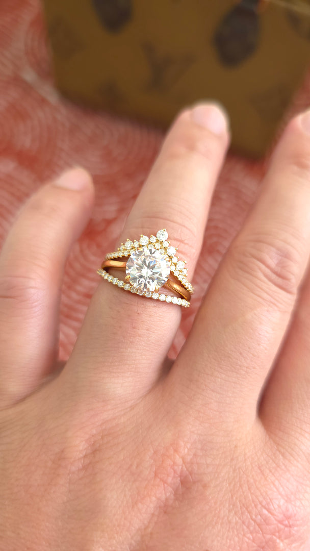 2.75ct Round cut lab grown diamond chevron curved engagement stacking rings for woman