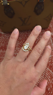 2ct Oval cut lab grown diamond crown curved engagement stacking rings for woman