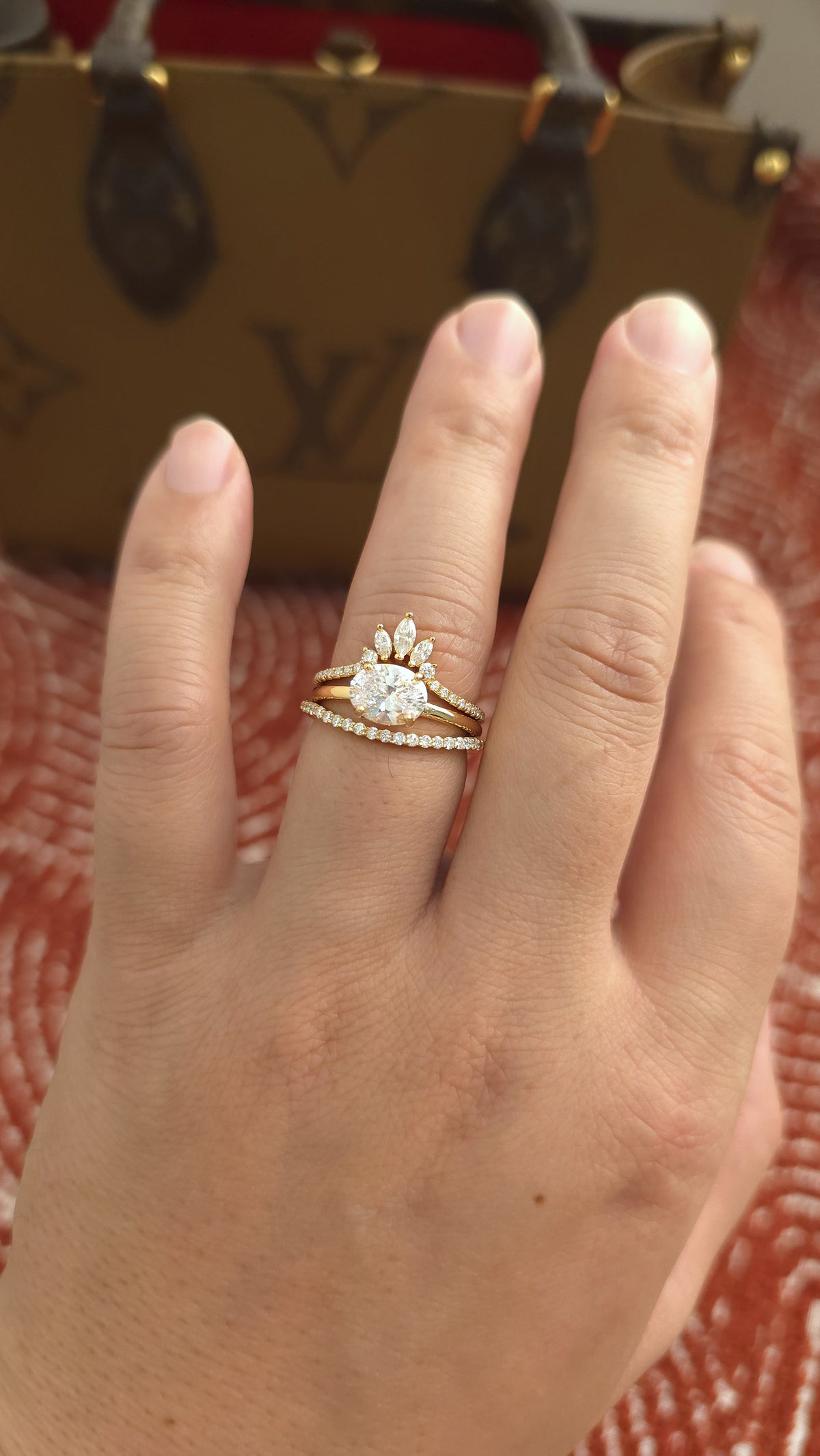 2ct Oval cut lab grown diamond crown curved engagement stacking rings for woman