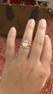 2ct Oval cut lab grown diamond crown curved engagement stacking rings for woman
