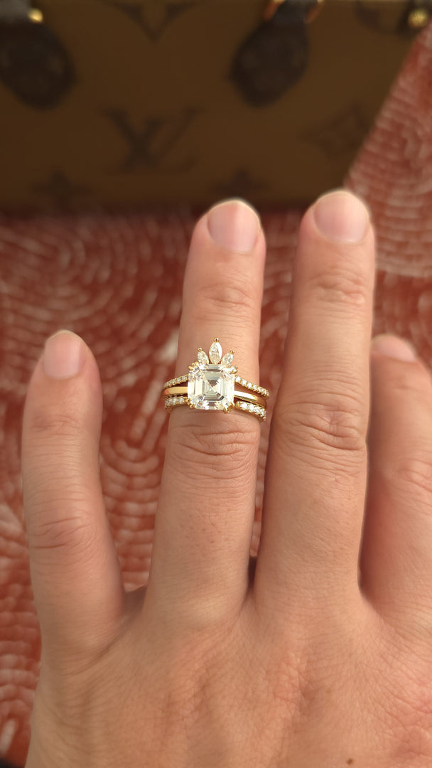3.5ct Asscher cut lab grown diamond crown open engagement stacking rings for woman