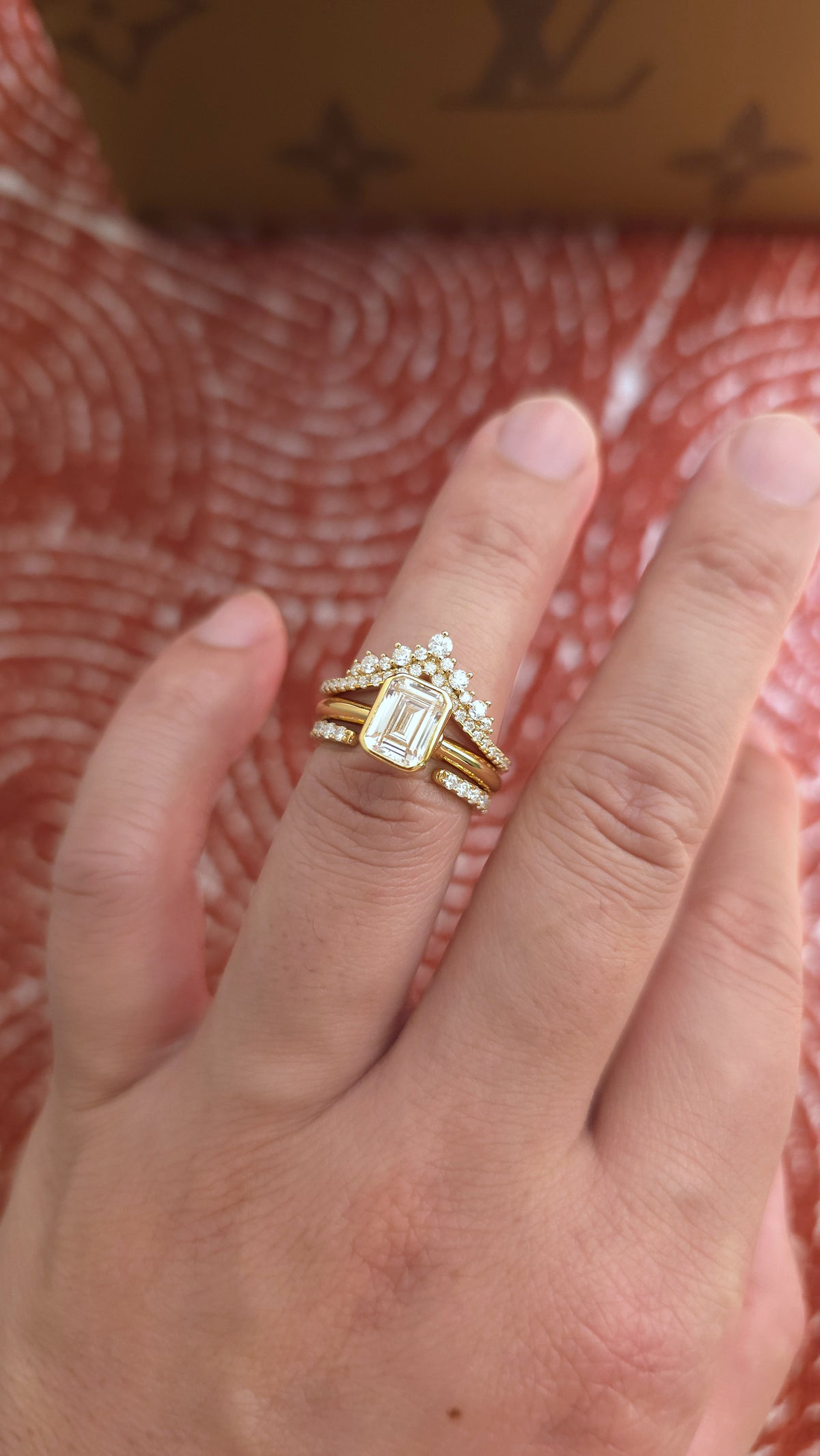 1.75ct Emerald cut lab grown diamond chevron open engagement stacking rings for woman