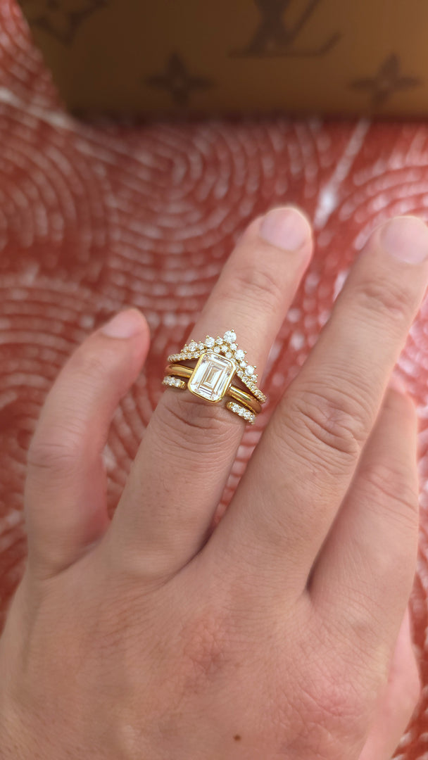 1.75ct Emerald cut lab grown diamond chevron open engagement stacking rings for woman