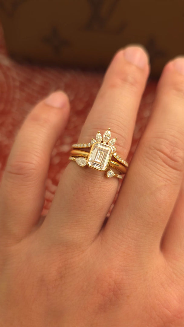 1.75ct Emerald cut lab grown diamond crown open engagement stacking rings for woman
