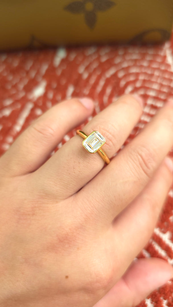1.75ct Emerald cut lab grown diamond open curved engagement stacking rings for woman