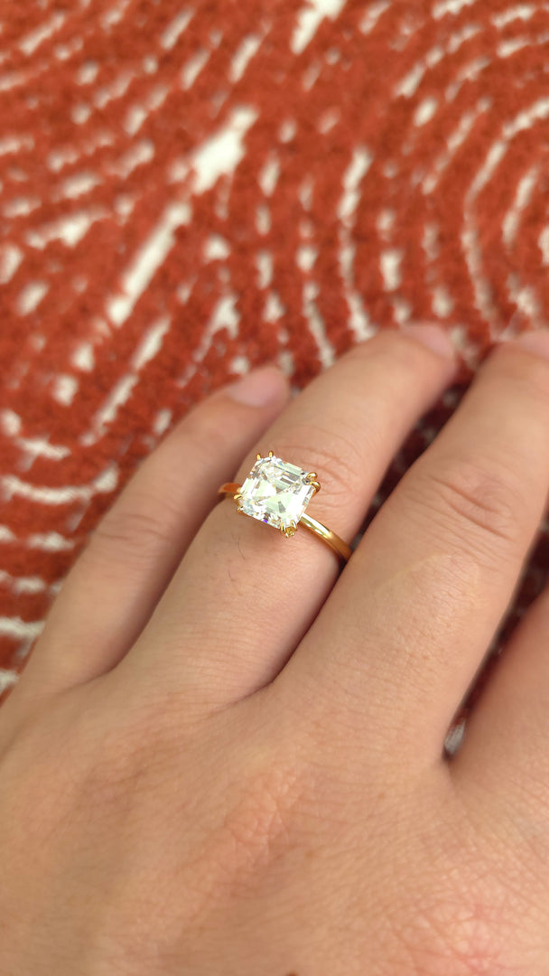3.5ct Asscher cut lab grown diamond crown open engagement stacking rings for woman