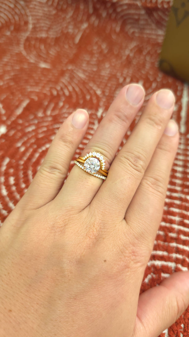 2.75ct Round cut lab grown diamond curved half-circle engagement stacking rings for woman